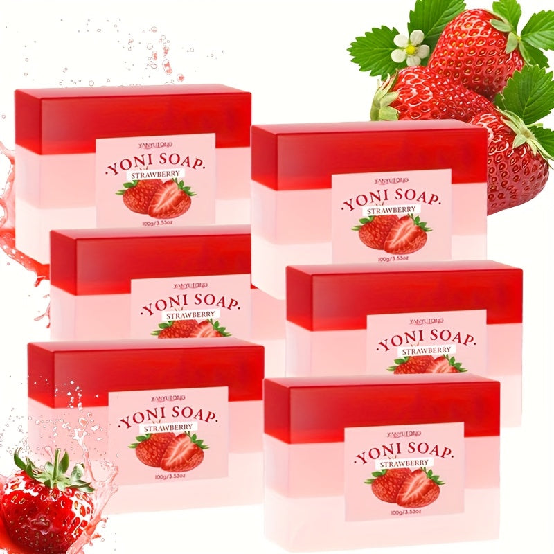 Strawberry Intimate Soap for Women 100g pH Balancing Feminine Wash Bar Gentle Cleansing Long-Lasting Fresh Fragrance Daily Feminine Hygiene Care 3 or 6 Pack