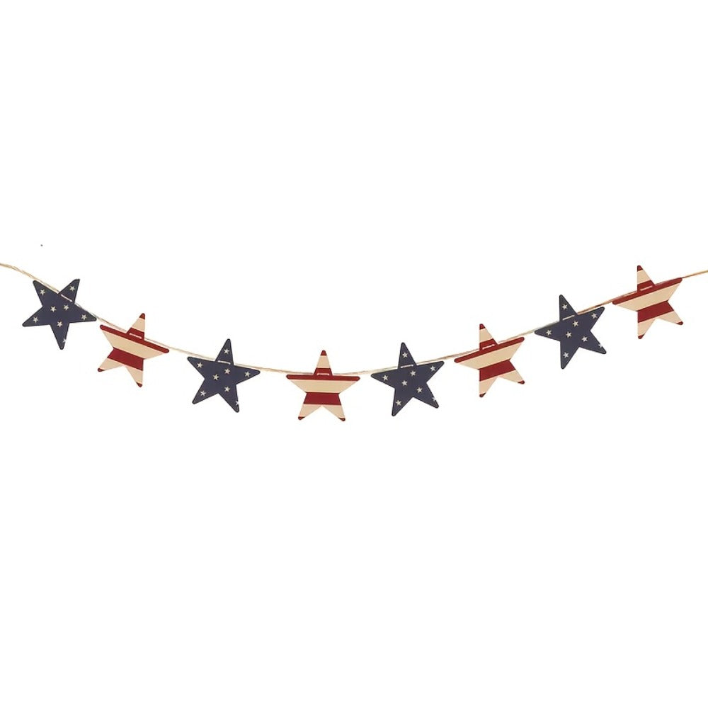 Patriotic Wooden Wreath 4th of July | Red White & Blue Rustic Stars & Flags Decor for Independence Day, Memorial Day & Labor Day - Vintage Wood Wall & Fireplace Mantle Decoration