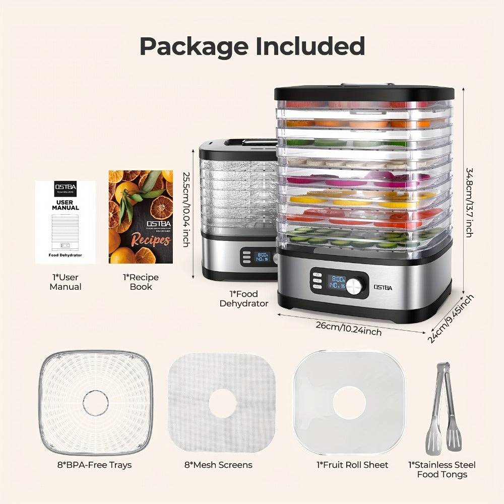 Food Dehydrator Machine 5-Tray with Adjustable Temperature Control and 72-Hour Timer - Electric Food Dryer for Jerky Fruit Herbs Dog Treats Snacks, 240W LED Display Dehydrator with Recipe Book Included