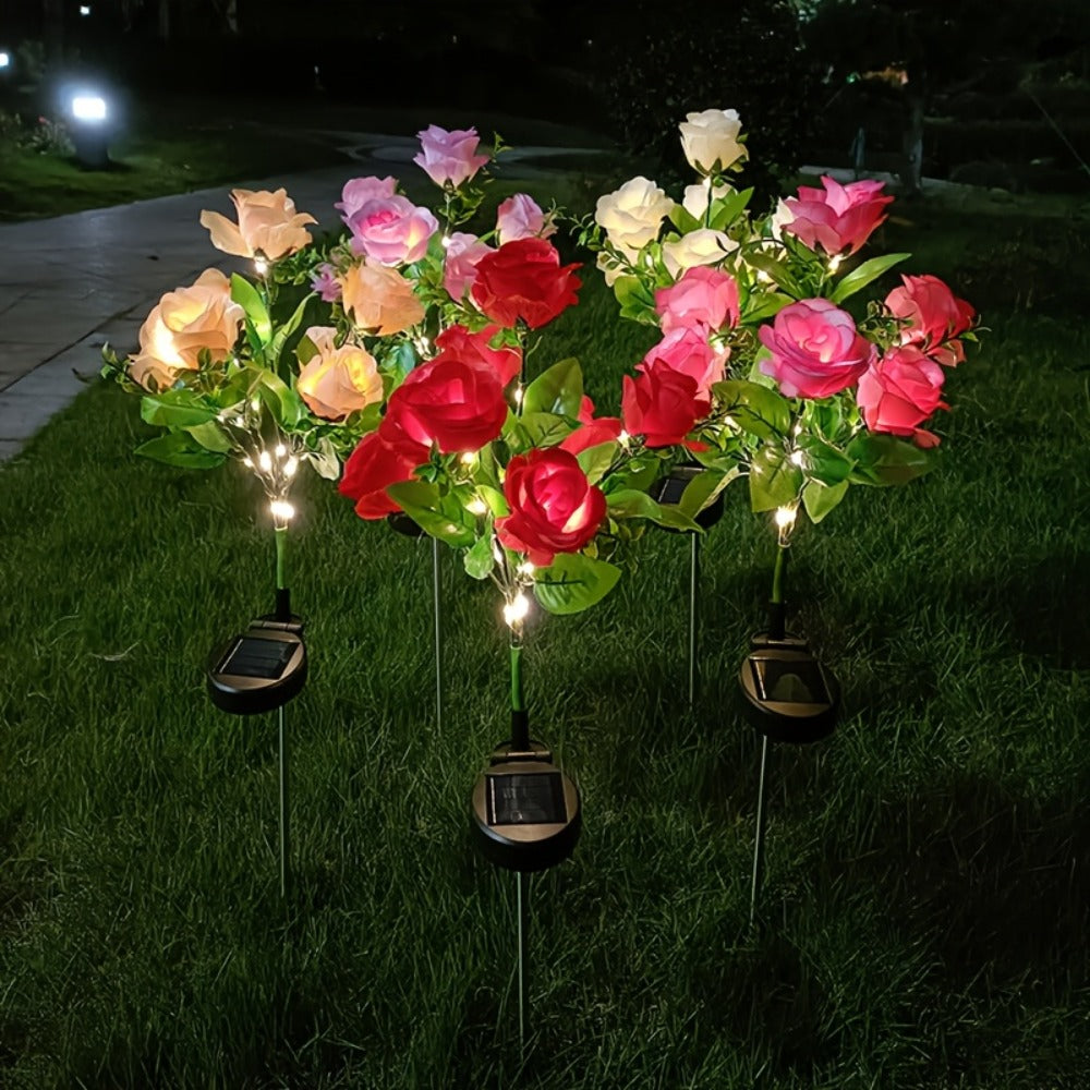 Solar Garden Lights Outdoor 2 Pack ¨C 14 Realistic Rose Stake Lights, Solar Powered Yard & Patio Decor