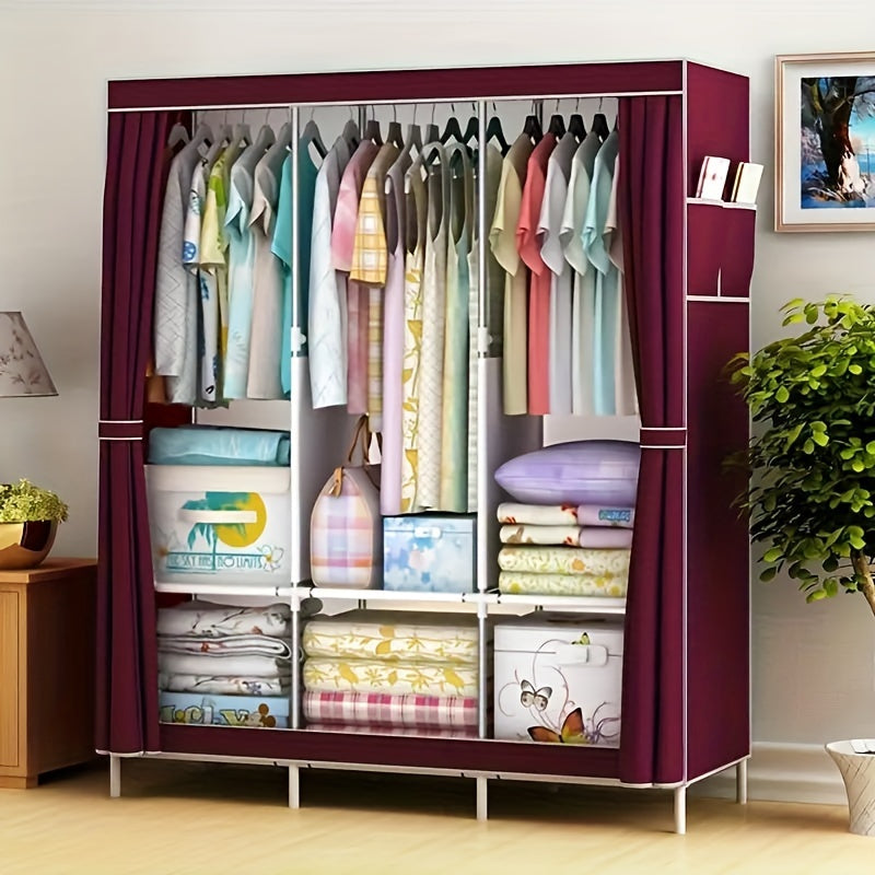 Portable Wardrobe Closet with Steel Frame & Non-Woven Shelves ¨C Dustproof Clothes Storage Organizer, Visible Grid Sections, 67x17.7x50.4 Inch Bedroom Wardrobe for Shoes, Clothes & Accessories