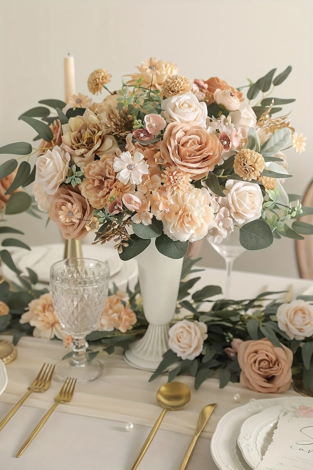 Artificial Flower Combination Box Set with Stems ¨C Champagne Silk Flowers for DIY Wedding Bouquet, Baby Shower, Valentine's Day & Home Decor