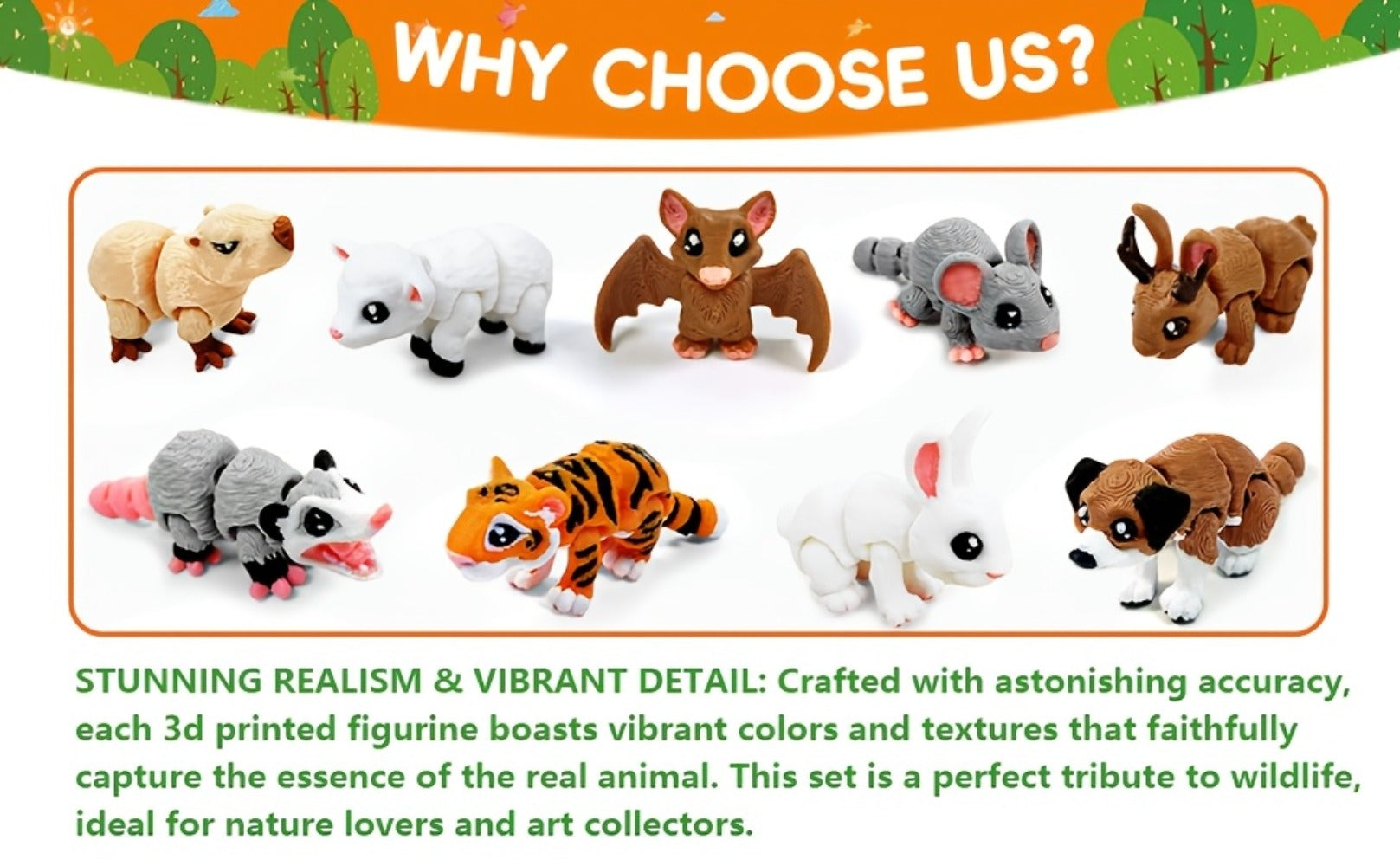 3D Printed Animal Figurines Set 21pcs, Mini Movable Joints Realistic Collectible Animal Statues for Adults, Home Office Desk Decoration Display & Gift
