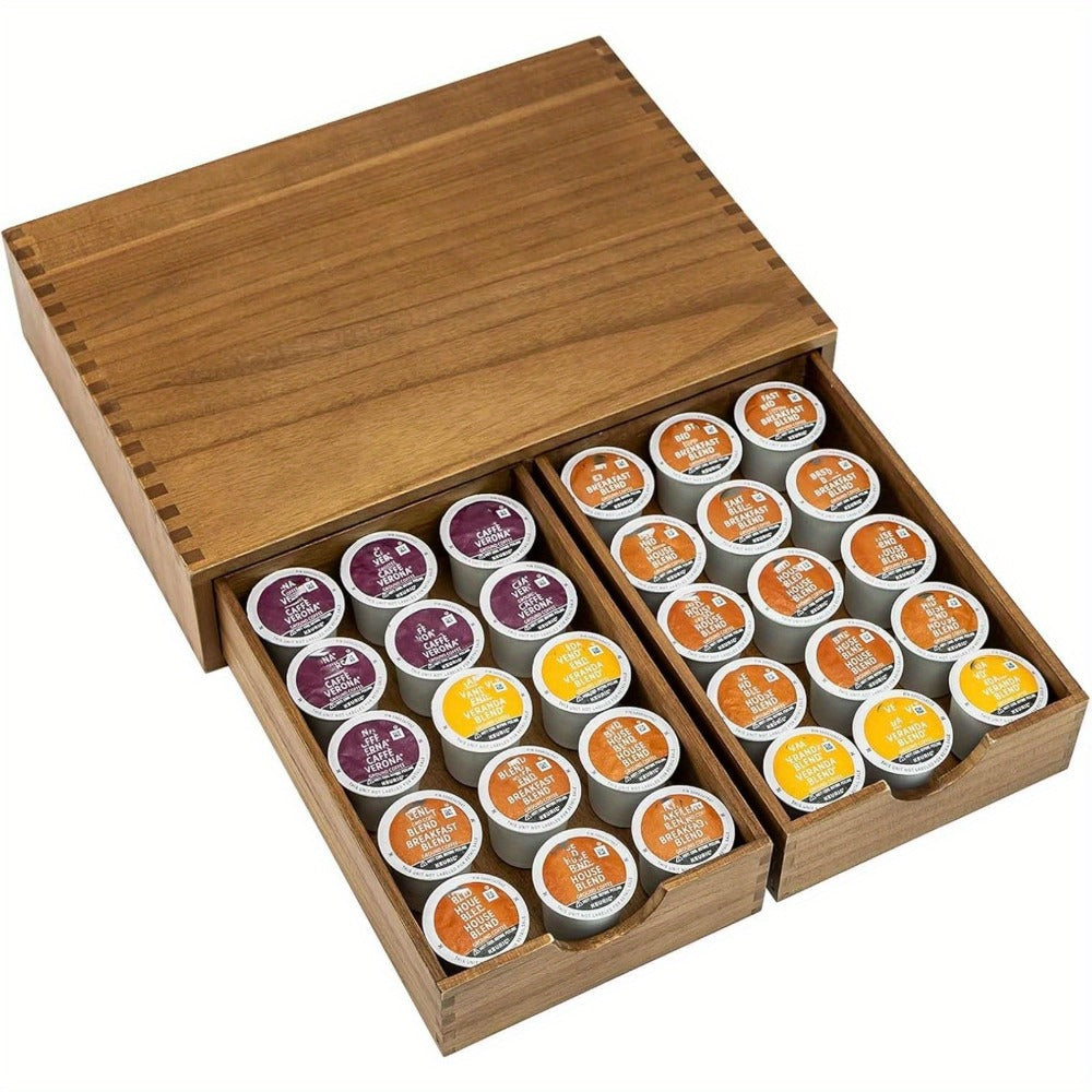 Coffee Machine Stand with K-Cup Storage Rack ¨C Wooden Countertop Coffee & Tea Organizer with Drawer, Holds 30 Boxes of K-Cups or Tea Bags, Coffee Bar Station Organizer for Home & Office ¨C Wood Color
