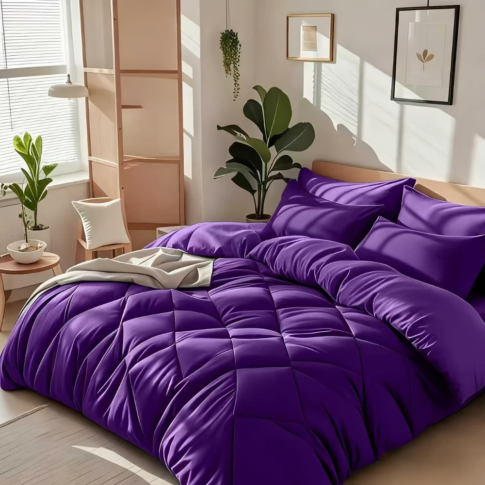 Cooling Comforter Set 2/3 Pcs ¨C Soft Fluffy Microfiber Lightweight Breathable Quilt, Rhombus Grid Solid Color Bedding for All Seasons, Twin Queen King ¨C Multiple Colors Available