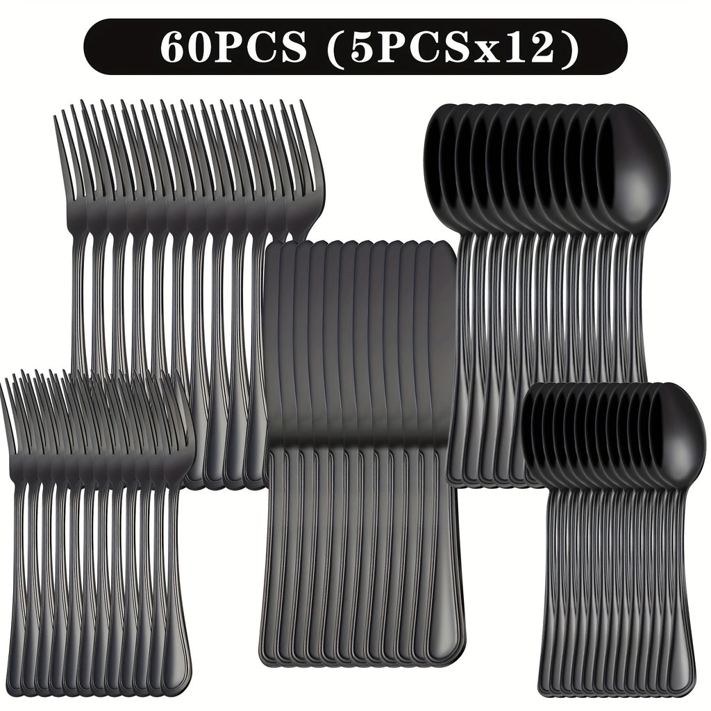Stainless Steel Flatware Cutlery Set ¨C Mirror Polished, Dishwasher Safe, Silver & Black Options, Service for 4 / 8 / 12 ¨C Kitchen Utensil Set for Home, Restaurant & Wedding Gift