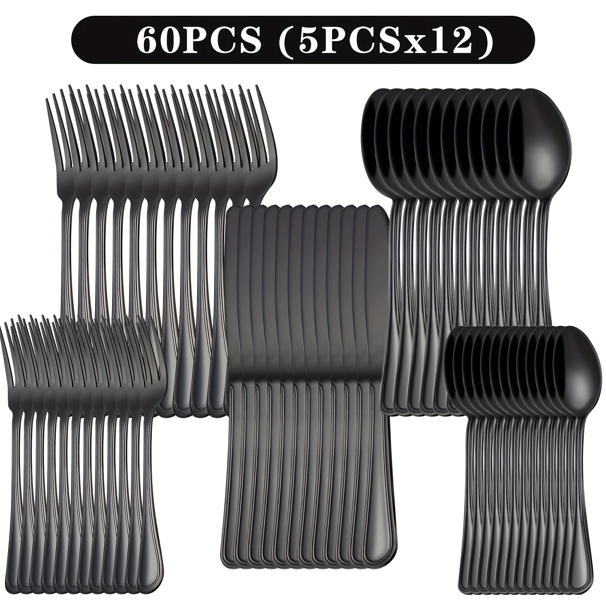 Stainless Steel Flatware Cutlery Set ¨C Mirror Polished, Dishwasher Safe, Silver & Black Options, Service for 4 / 8 / 12 ¨C Kitchen Utensil Set for Home, Restaurant & Wedding Gift