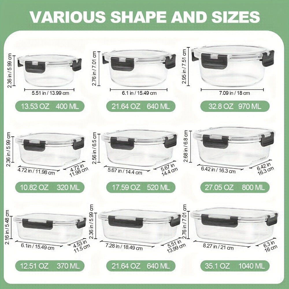 Glass Food Storage Containers with Lids 12pcs ¨C Airtight Leak-Proof Meal Prep Bento Boxes Microwave Oven Freezer Dishwasher Safe