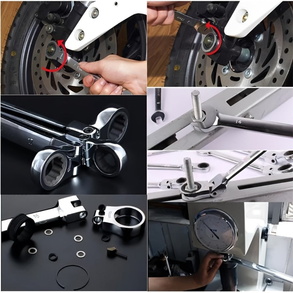 Flexible Head Ratchet Wrench Set 6-Piece ¨C 72-Tooth 180¡ã Dual-End CR-V Steel, Metric 6-10mm Double-Headed Wrenches for Auto, Motorcycle & Bike Repair, Compact Tool Kit