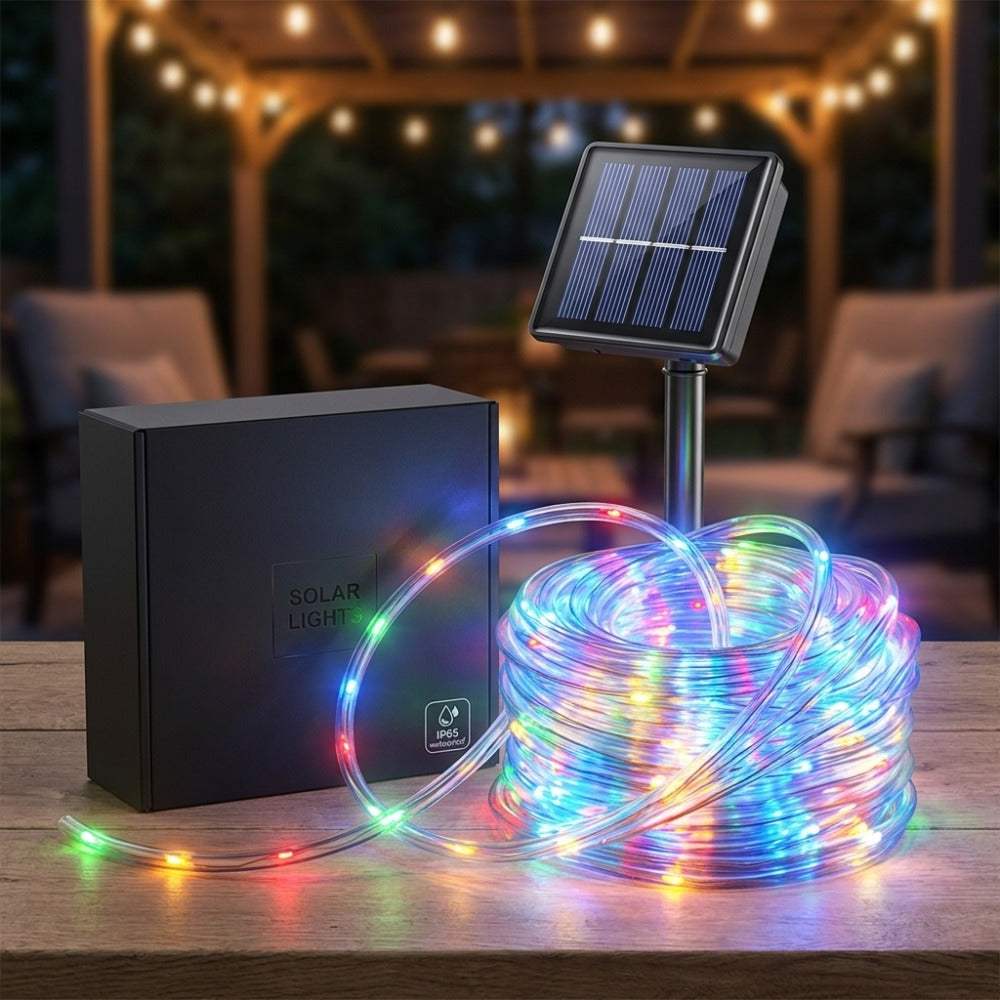 Outdoor Solar LED String Lights Waterproof ¨C Flexible Fairy Lights 23FT to 105FT for Pool, Fountain, Garden, Patio & Wedding Decor ¨C Neon Blue, White, RGB & Amber Colors