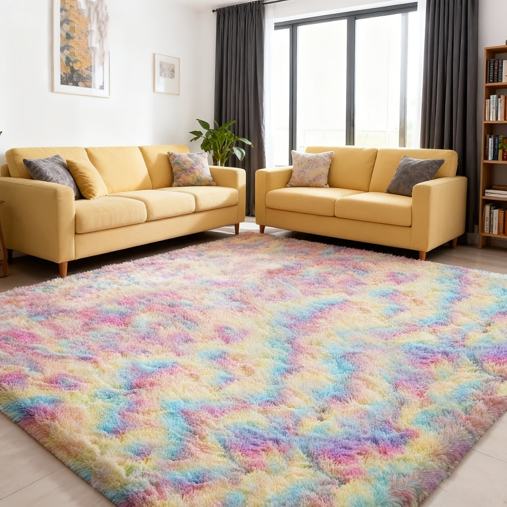 Rainbow Tie Dye Shag Area Rug ¨C Soft Fluffy Non-Slip Machine Washable Carpet for Living Room Bedroom Home Office