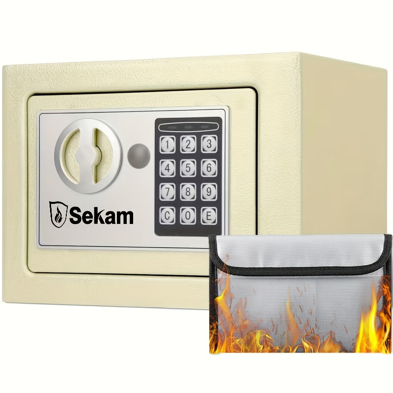 Fireproof Home Safe Box with Digital Keypad and Key Lock Heavy Duty Steel Security Safe for Money Documents Valuables Jewelry Passports 0.23 0.8 1.5 2.2 Cubic Feet Multiple Colors with Cash Bag
