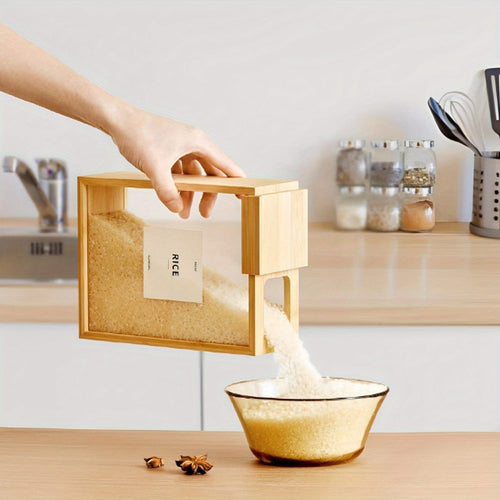 Bamboo Food Storage Containers 2-Pack ¨C 101oz Rectangular Wooden Kitchen Storage Boxes with Sliding Lids for Rice, Beans, Pasta, Cereals & Dry Goods ¨C Housewarming Gift