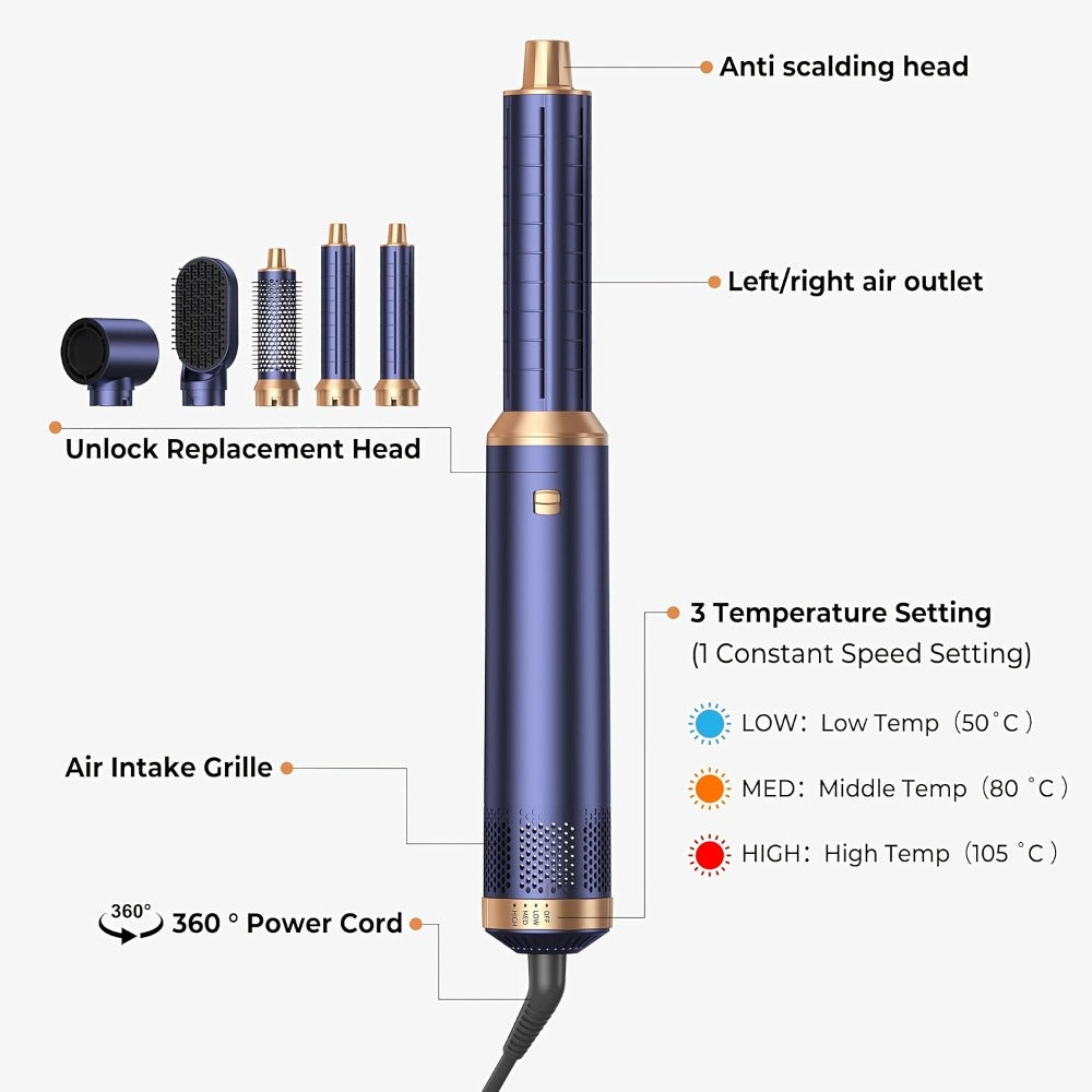 5-in-1 Hair Dryer Brush Set ¨C Blow Dryer Brush with Curl, Straighten, Volumize & Smooth, Hot Air Styler for All Hair Types, Professional Styling Wand