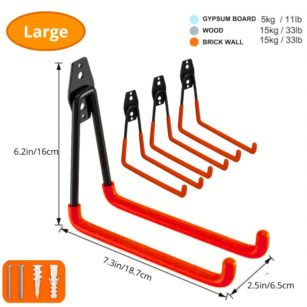 Heavy Duty Garage Wall Hooks Storage Rack - Iron Utility Hooks for Power Tools, Ladders, Bikes, Ropes - Wall Mount Organizer for Garage, Warehouse, Workshop & Garden (4/14/17pcs)