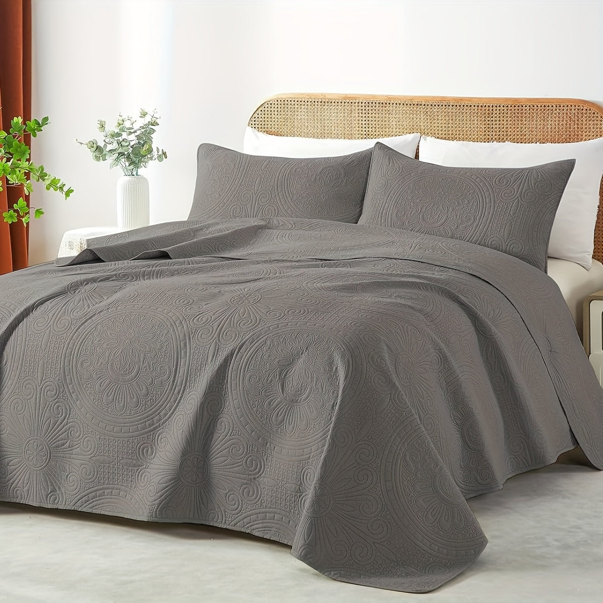Quilt Set 2-3pcs ¨C Lightweight Microfiber Bedspread Coin Pattern Coverlet All Seasons Twin Full Queen King Cal King