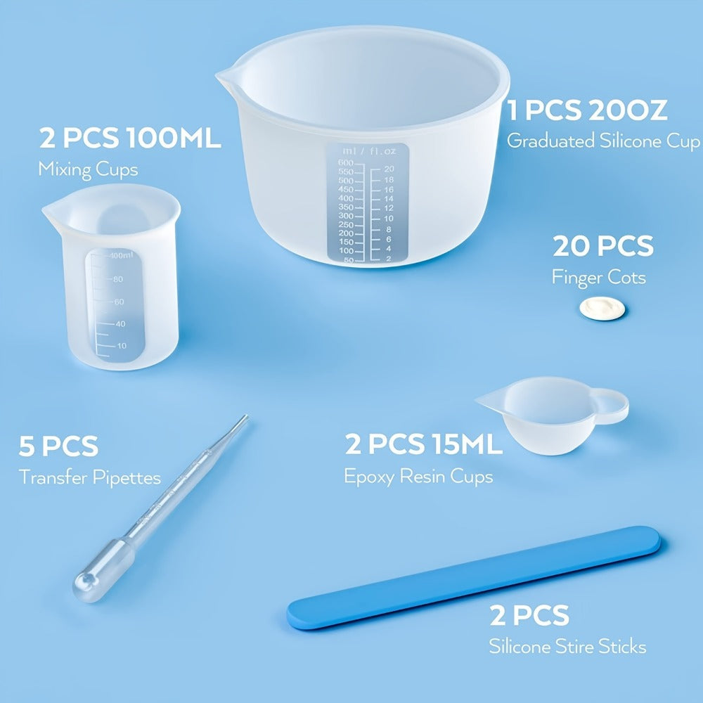 Silicone Resin Measuring Cup Kit ¨C DIY Epoxy Resin Craft Tools Set for Jewelry Making, Slime, Casting & Pouring ¨C Non-Stick Flexible Mixing Cups with Graduated Scale for Resin Art Beginners & Crafters