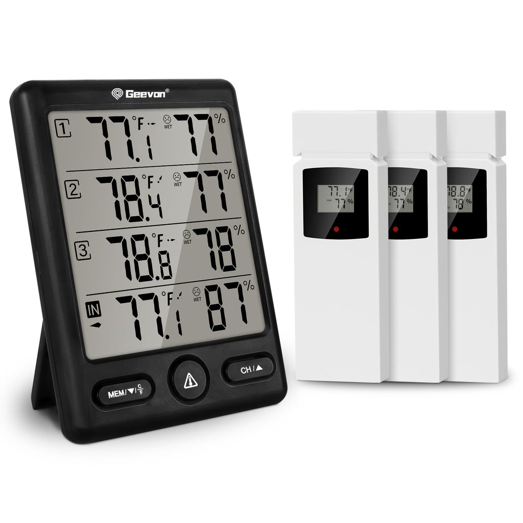 Indoor Outdoor Thermometer Wireless with 3 Remote Sensors - Digital Hygrometer Temperature Humidity Monitor, 200FT Range, Large Display, Backlight, Low Battery Alarm, High Accuracy, Black or White