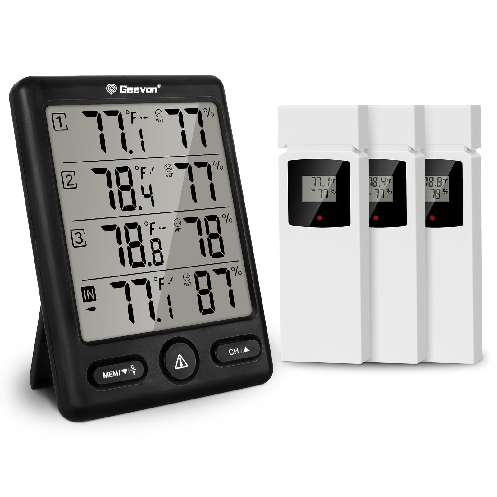 Indoor Outdoor Thermometer Wireless with 3 Remote Sensors - Digital Hygrometer Temperature Humidity Monitor, 200FT Range, Large Display, Backlight, Low Battery Alarm, High Accuracy, Black or White