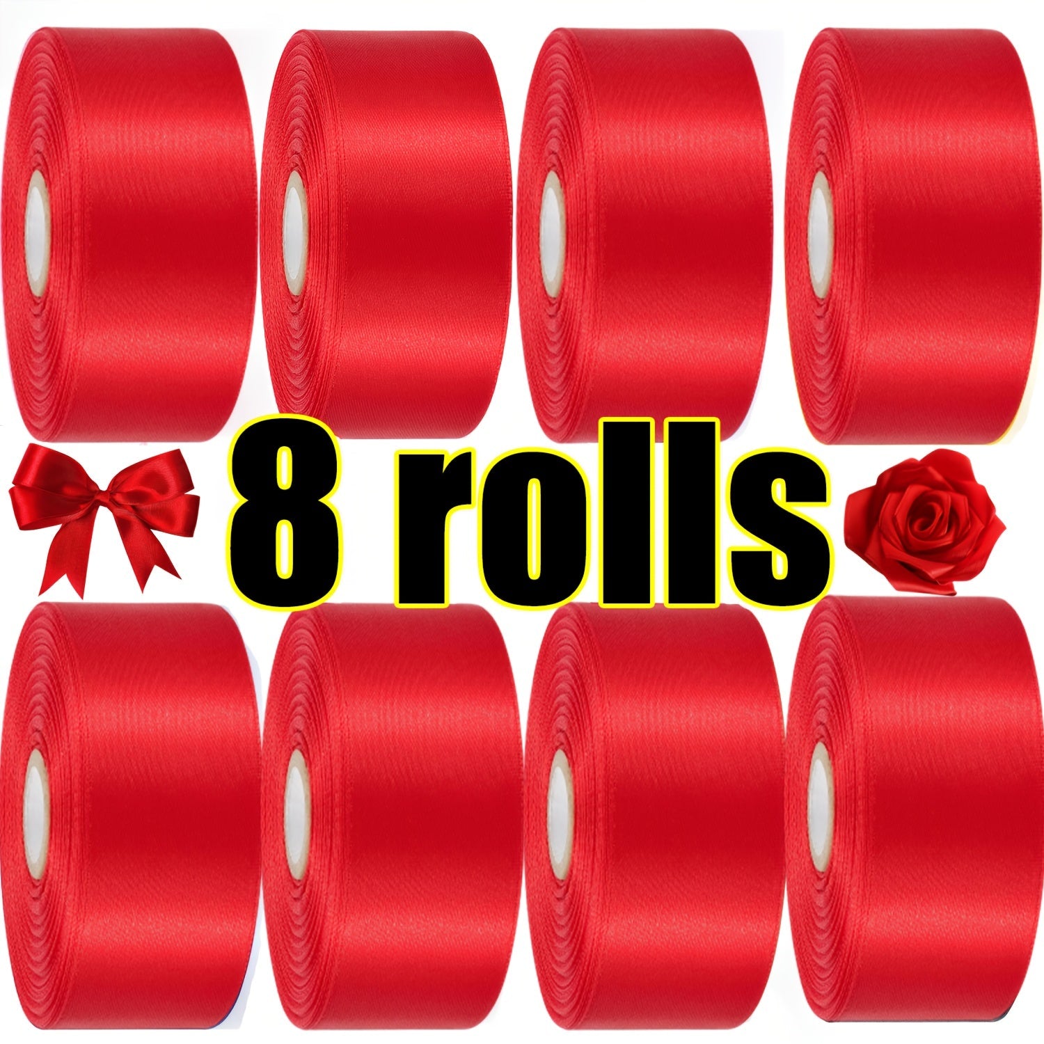 Satin Ribbon 1.5 Inch Wide ¨C 8 Rolls 200 Yards Assorted Colors, Solid Color Silk Ribbon for Gift Wrapping, Hair Bows, Wedding, Party, Christmas & DIY Crafts