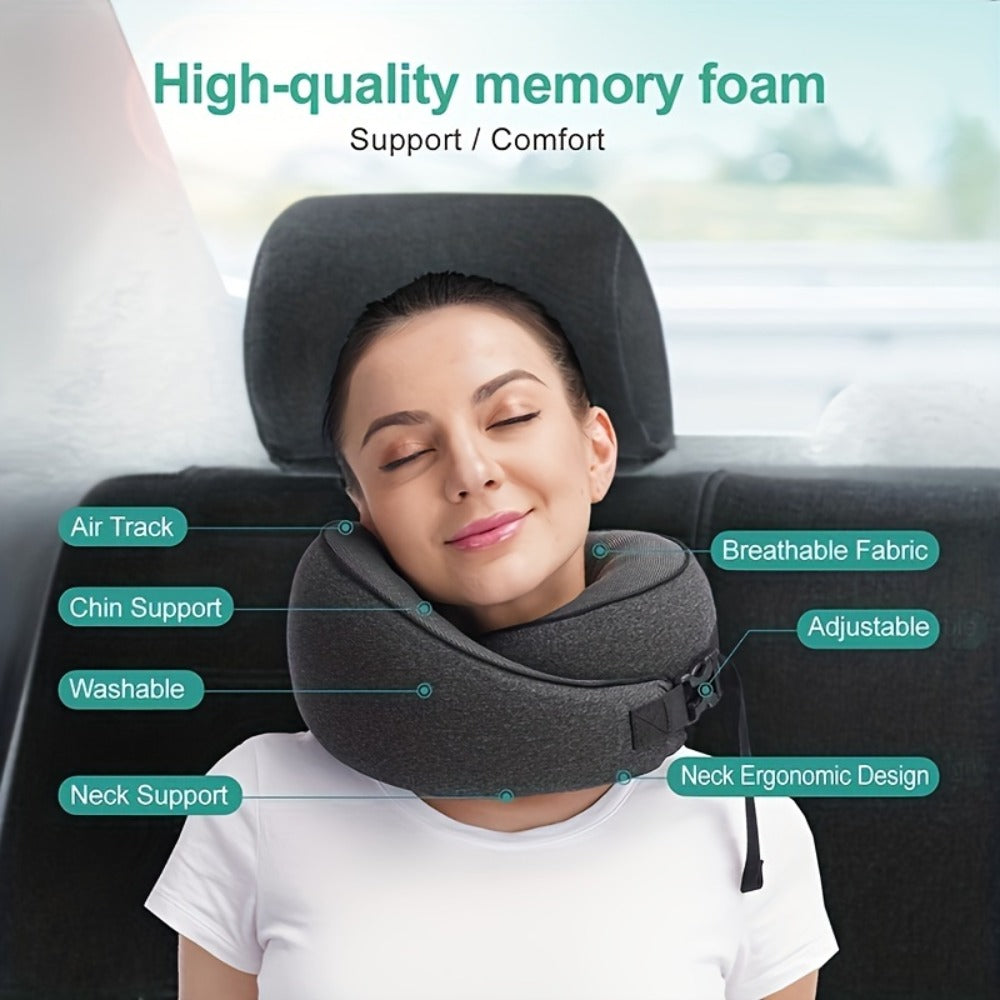 Memory Foam Travel Neck Pillow ¨C Breathable Washable Cover for Airplane, Office, Car & Home Recliner