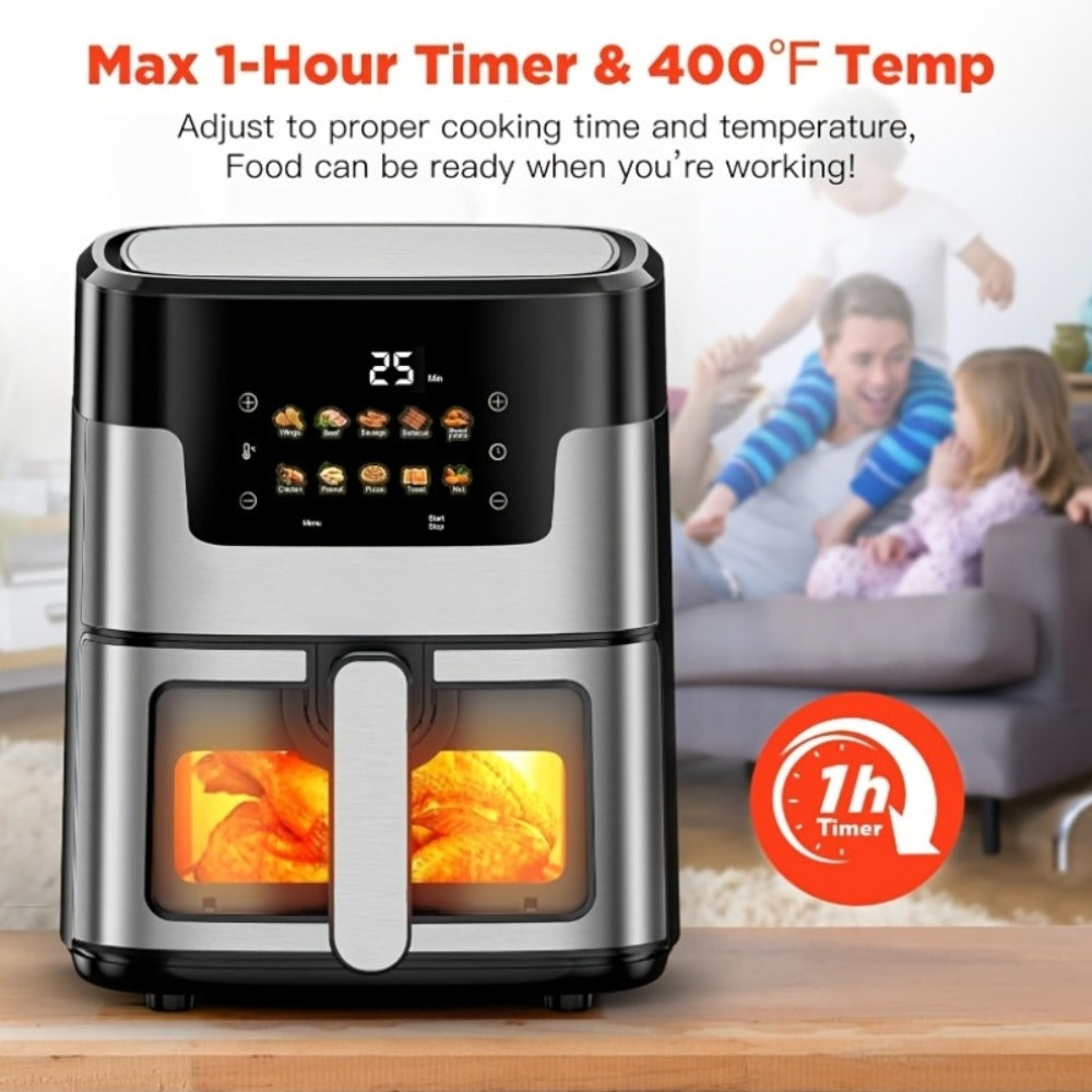Air Fryer 7.5QT 10-in-1 Digital LED Touchscreen | Oilless Cooker with 10 Preset Cooking Modes, Dishwasher-Safe Basket & 100 Paper Liners Included ¨C Large Capacity Family Air Fryer