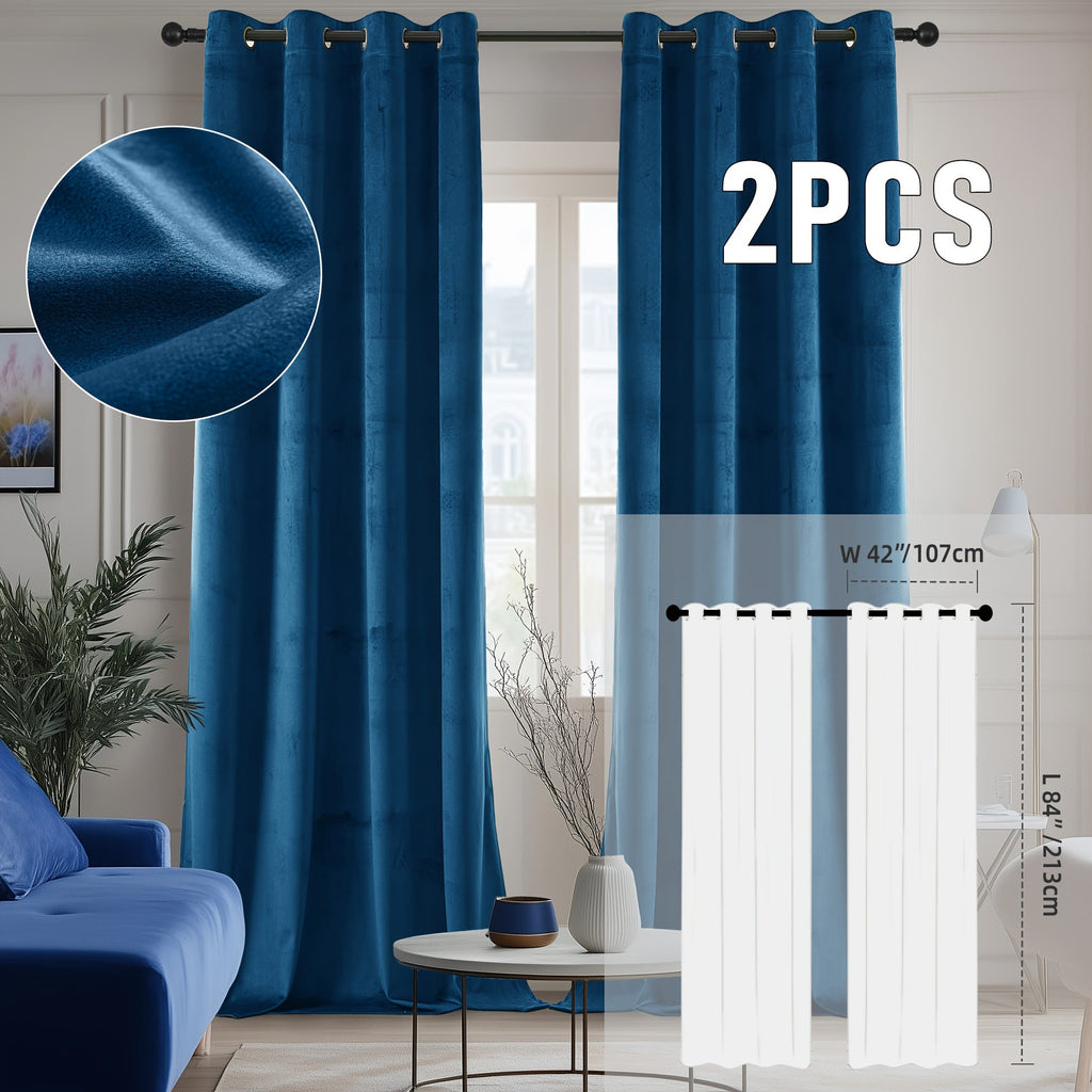 Velvet Room Darkening Curtains 2 Panels | Grommet Top Thermal Insulated Soundproof Blackout Curtains for Living Room Bedroom, Soft Solid Color Vintage Window Drapes