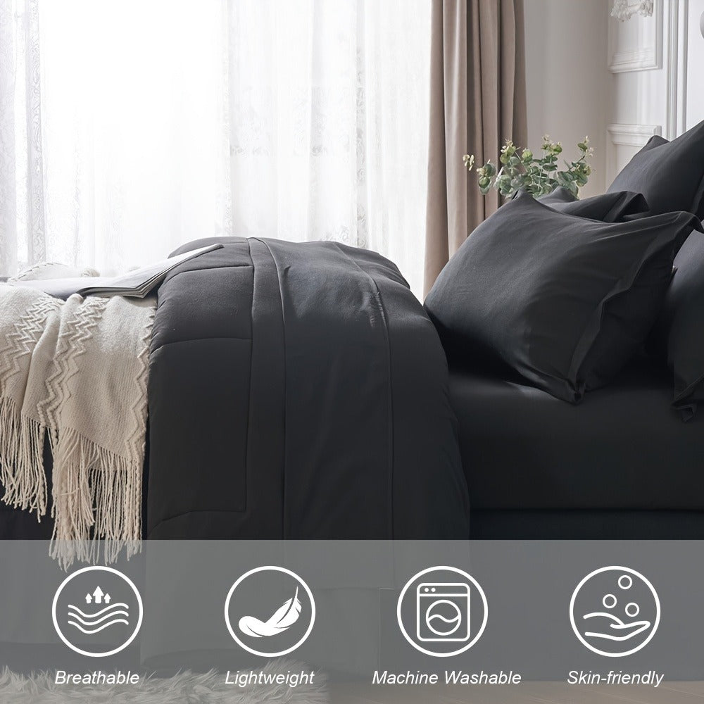 Comforter Set Soft Breathable Microfiber Bed in a Bag with Fitted Sheet Flat Sheet Pillowcases & Shams ¨C All Season Fluffy Checkered Bedding Set Twin Full Queen King