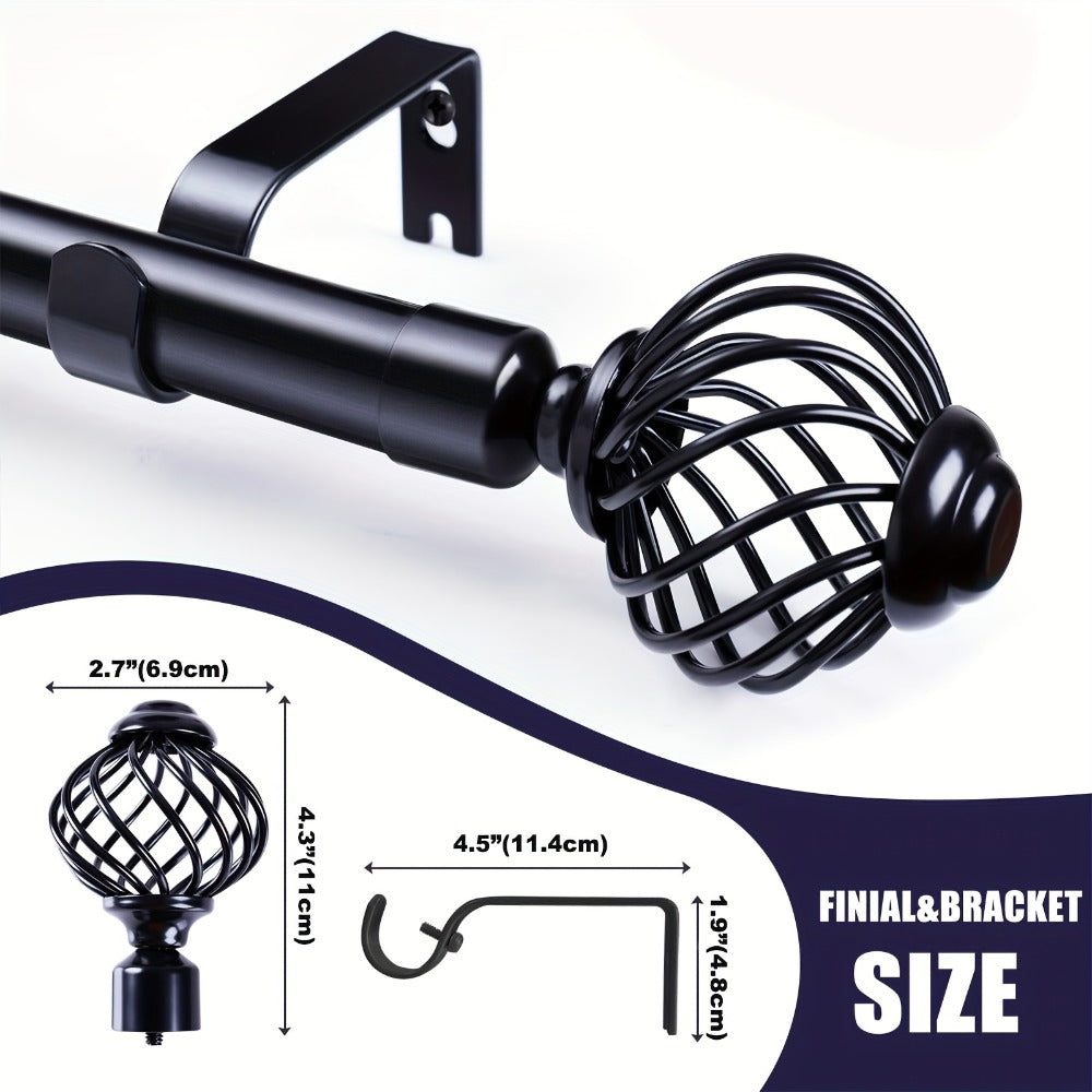 Black Adjustable Curtain Rod Heavy Duty Farmhouse Decorative Drapery Rod for Bedroom Living Room Kitchen Patio 4 Sizes Easy Install
