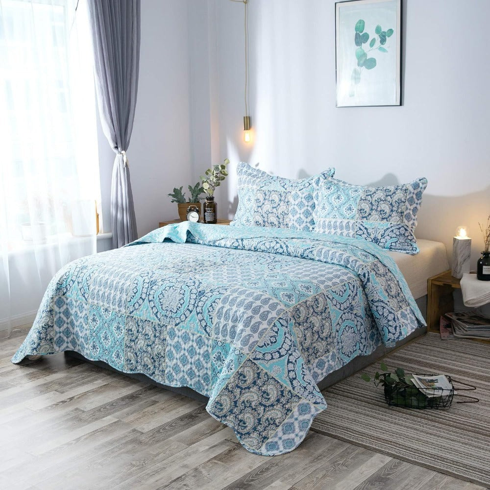 Floral Quilt Set Lightweight Bedspread Coverlet 2 or 3-Piece, All Season Hypoallergenic Breathable Paisley Patchwork Print Quilt for Bedroom Guest Room Dorm RV Cabin, Twin Queen King, Shabby Chic