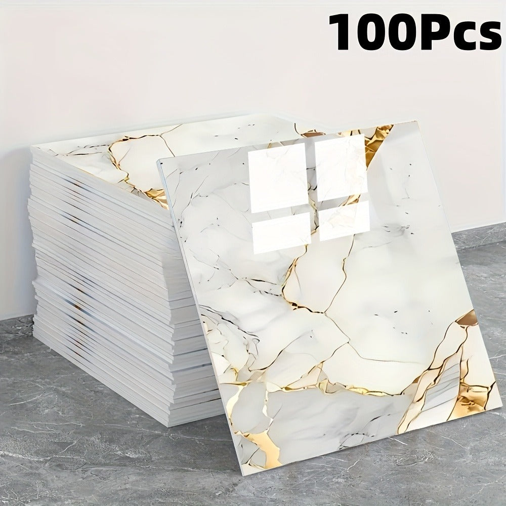 Peel and Stick Wall Tile Stickers Marble Pattern Self-Adhesive Waterproof Glossy Wallpaper 50/100Pcs for Kitchen Bathroom Living Room Home Decor