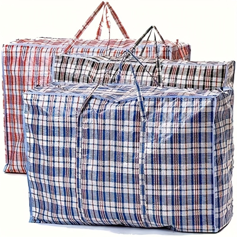Large Moving Storage Bags 3 Pack Heavy Duty Reusable Zipper Organizer Bags for Clothes Bedding Blankets, High Capacity Checkered Fabric Bags for Home Moving Closet Organization Holiday Decor Storage