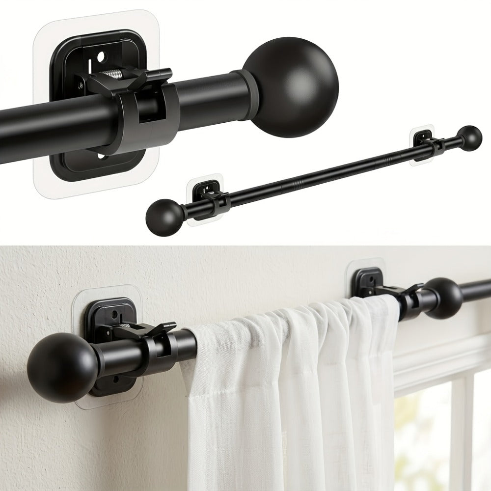 No-Drill Curtain Rod Set with Adhesive Brackets Renter Friendly 5/8 Inch Adjustable Window Drapery Pole for Bedroom Living Room Apartment Dorm Black Gold White 32-128 Inch