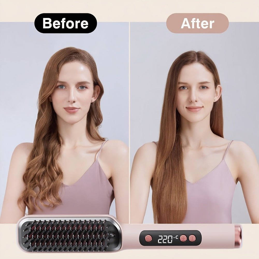 Hair Straightening Brush | 30-60 Sec Fast Heating | 3 Temperature Settings | Wide-Spaced Smooth Glide Teeth | Tangle-Free Anti-Winding Anti-Damage | Professional Hair Straightener Comb Gift for Women