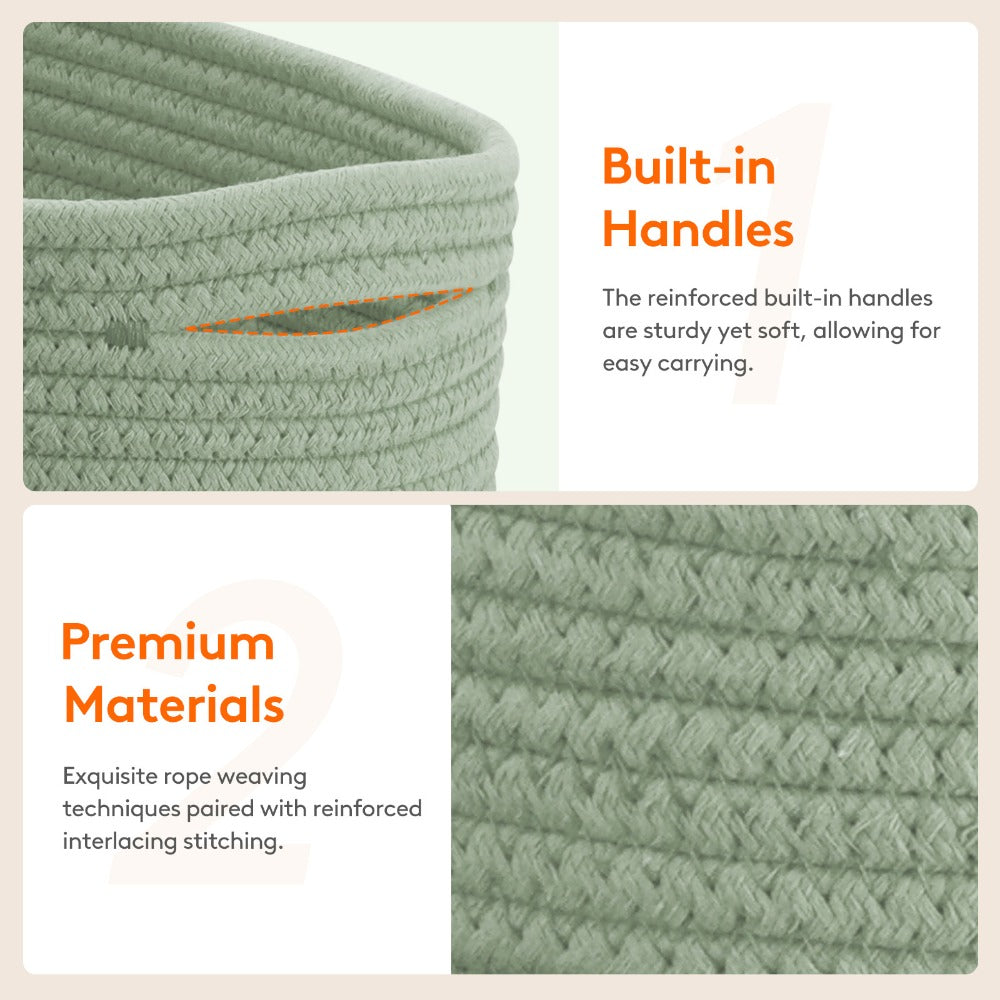 Woven Storage Baskets 6-Pack Cotton Rope Cube Bins 11x7x5¡± | Handmade Small Shelf Baskets for Organizing Closet Bedroom Living Room Playroom | Round Decorative Storage Caddy Multiple Colors