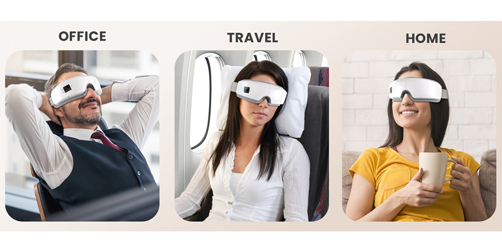 Eye Massager with Heat - 4D Intelligent Portable Eye Mask Massager with Pneumatic Compression, Vibration, Hot Compress & Music, Multiple Modes for Eye Strain Relief, Dry Eyes, Headache & Better Sleep