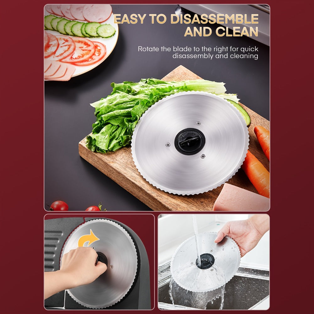 Electric Meat Slicer 200W Deli Food Slicer with Two 7.5¡± Removable Stainless Steel Blades 0-15mm Thickness Control Cut Meat Ham Bread Cheese Fruit for Home Use