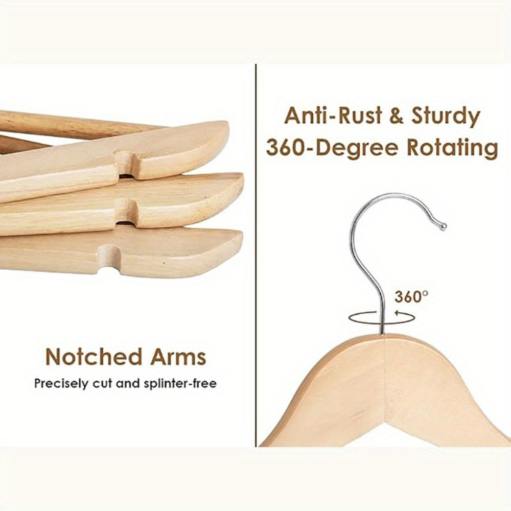 Premium Wooden Hangers with 360¡ã Rotatable Hook & Shoulder Grooves | Slim Durable Wood Coat Suit Hangers | 10 20 30 Pack Closet Organizer in Natural & Champagne