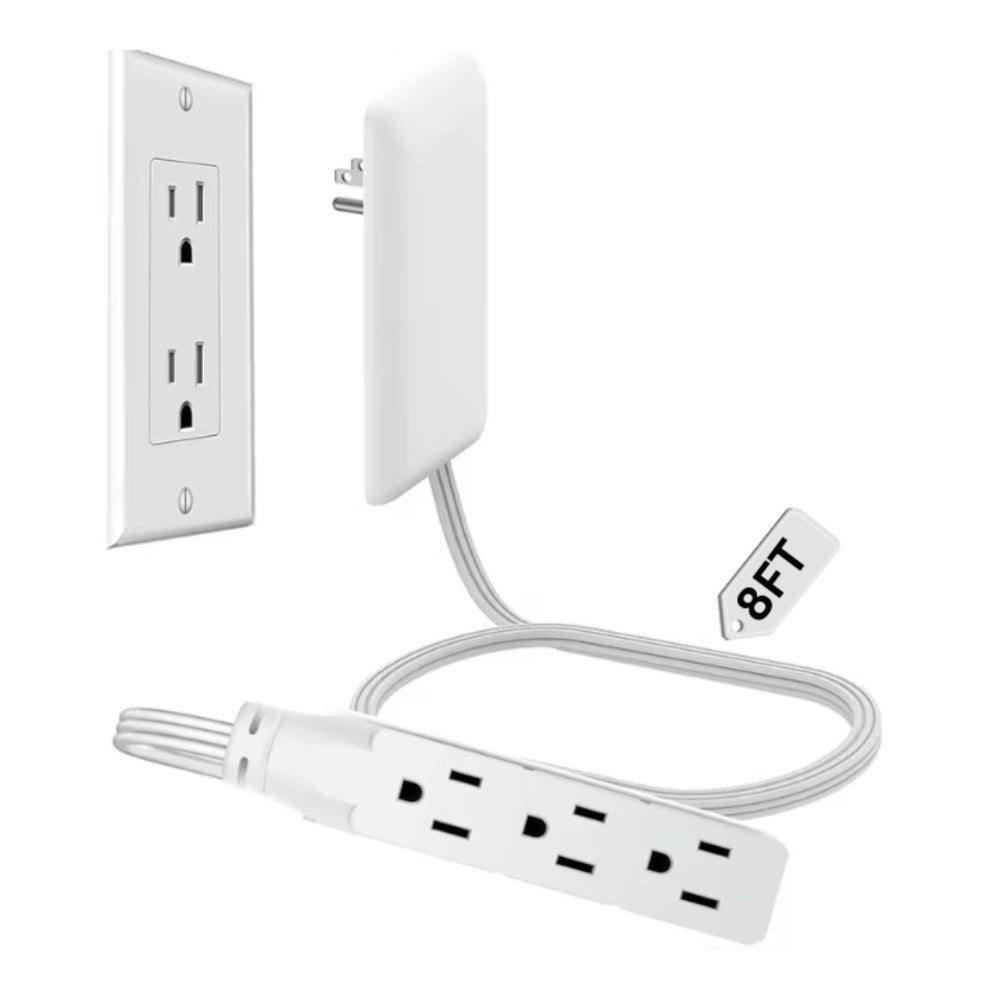 Flat Plug Extension Cord 3 Outlets Ultra Thin Wall Hugger with Outlet Concealer Cord Organizer Kit Space Saving Child Safe 13A 1625W for Behind Furniture Bed Sofa Desk Dorm Office 3FT 5FT 8FT