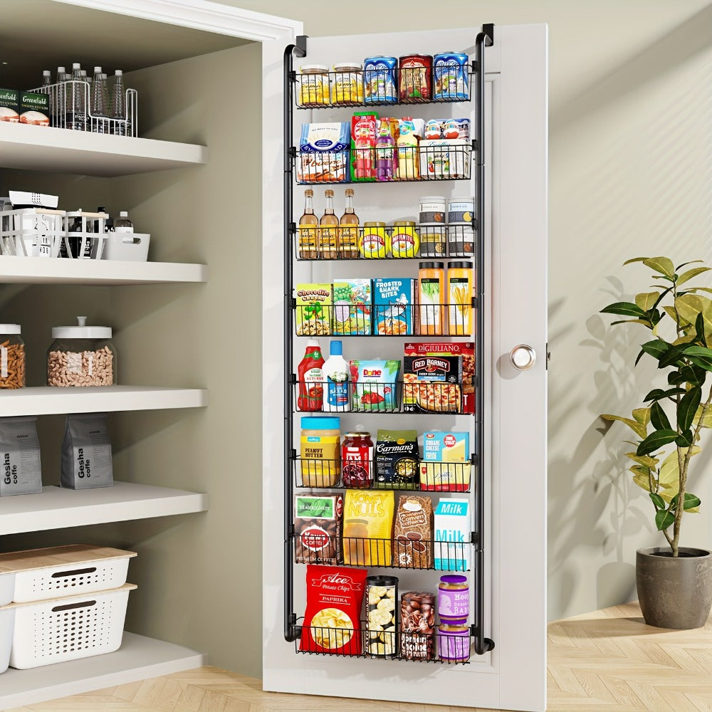 Over The Door Organizer - Heavy Duty Multi-Layer Pantry Storage Rack for Kitchen Bathroom Laundry Room, Space Saving Door Hanging Shelf, 6 or 8 Tier Metal Spice Food Storage Cabinet