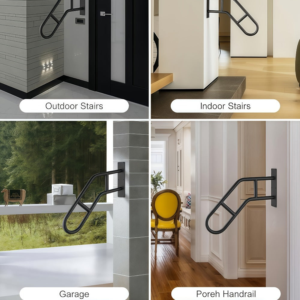 Stair Handrail Outdoor Anti-Slip Wall Mounted for 1-3 Steps ¨C U-Shaped Carbon Steel Grab Bar, 600 lb Capacity, Rust-Resistant, for Porch, Garden, Bathroom ¨C Safe for Elderly, Kids, Disabled & Pregnant