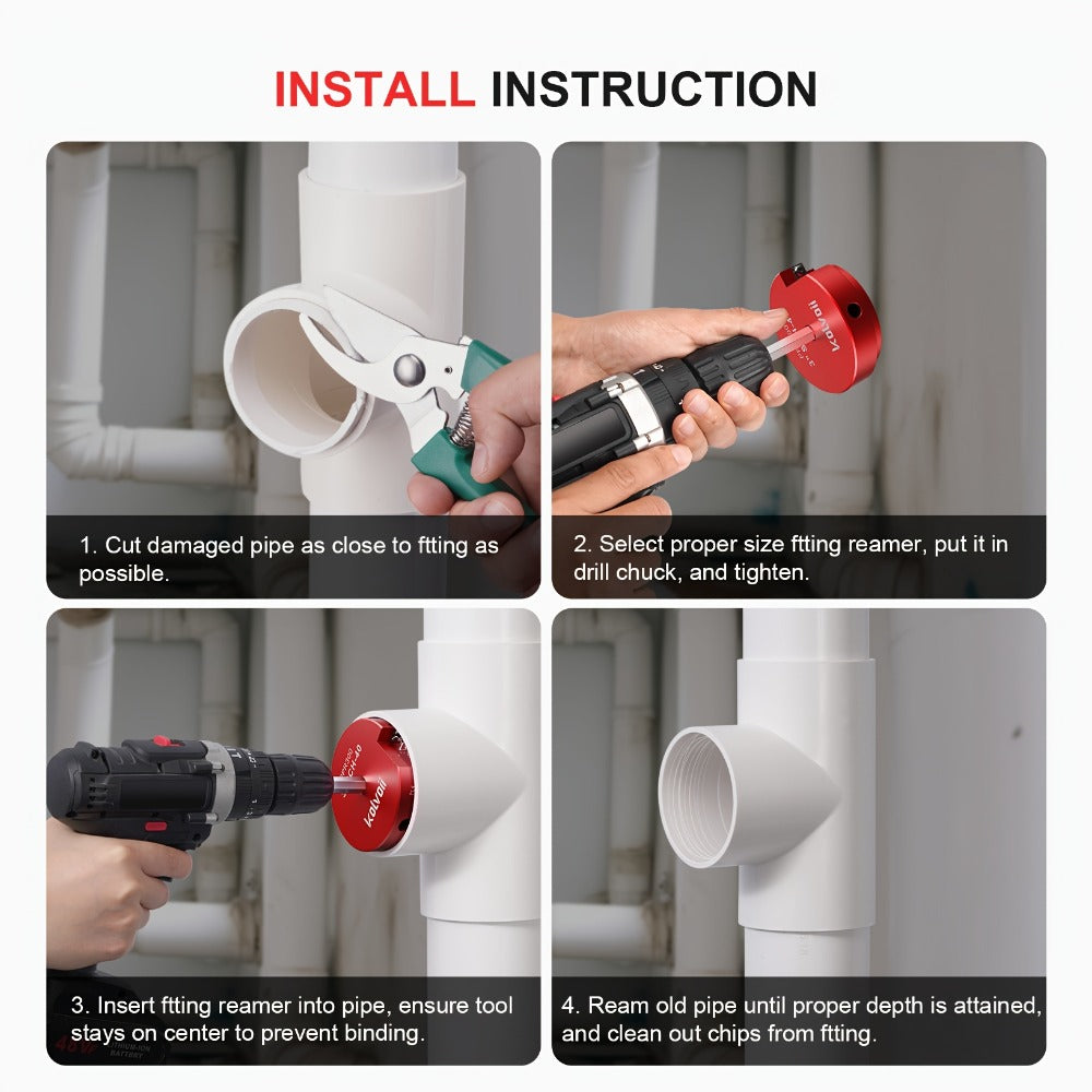 PVC Pipe Reamer Kit 8pcs - Fitting Saver for SCH 40 Plastic Pipe, Aluminum Alloy Body with 11.5¡± Hex Shaft, 8 Sizes 1/2¡± to 4¡±, for PVC PP PE ABS Pipes, Drill Compatible, Red