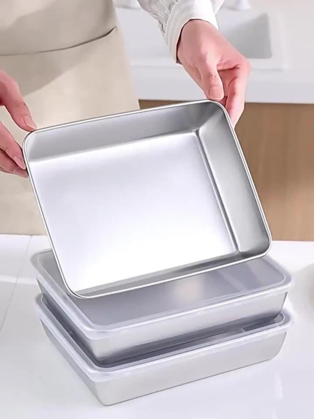 Stainless Steel Food Storage Containers Set of 5 with Lids - Stackable Baking Trays for Meal Prep, Refrigerator Organization & Kitchen Use
