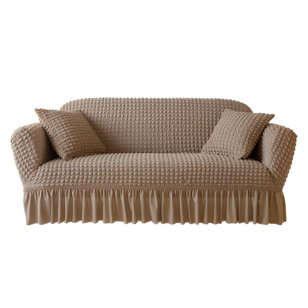 Stretch Seersucker Sofa Cover Solid Color Elastic Band Closure Machine Washable Slipcover for Armchair Loveseat 1 2 3 4 Seater - 8 Colors Home Wedding Decor