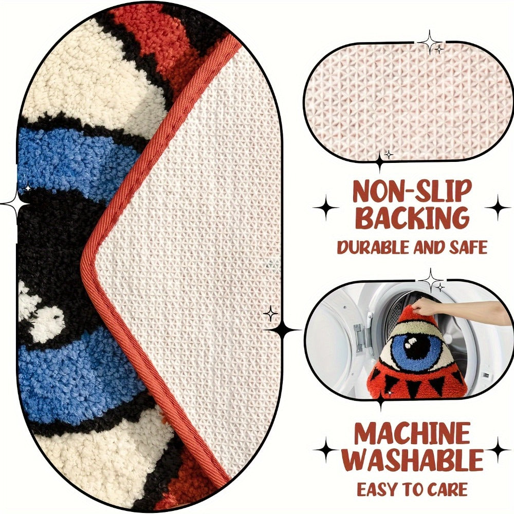 Eye Pattern Heart Shaped Bathroom Mat Plush Non-Slip Absorbent Bath Rug 20x24 inch Valentine Home Decor
