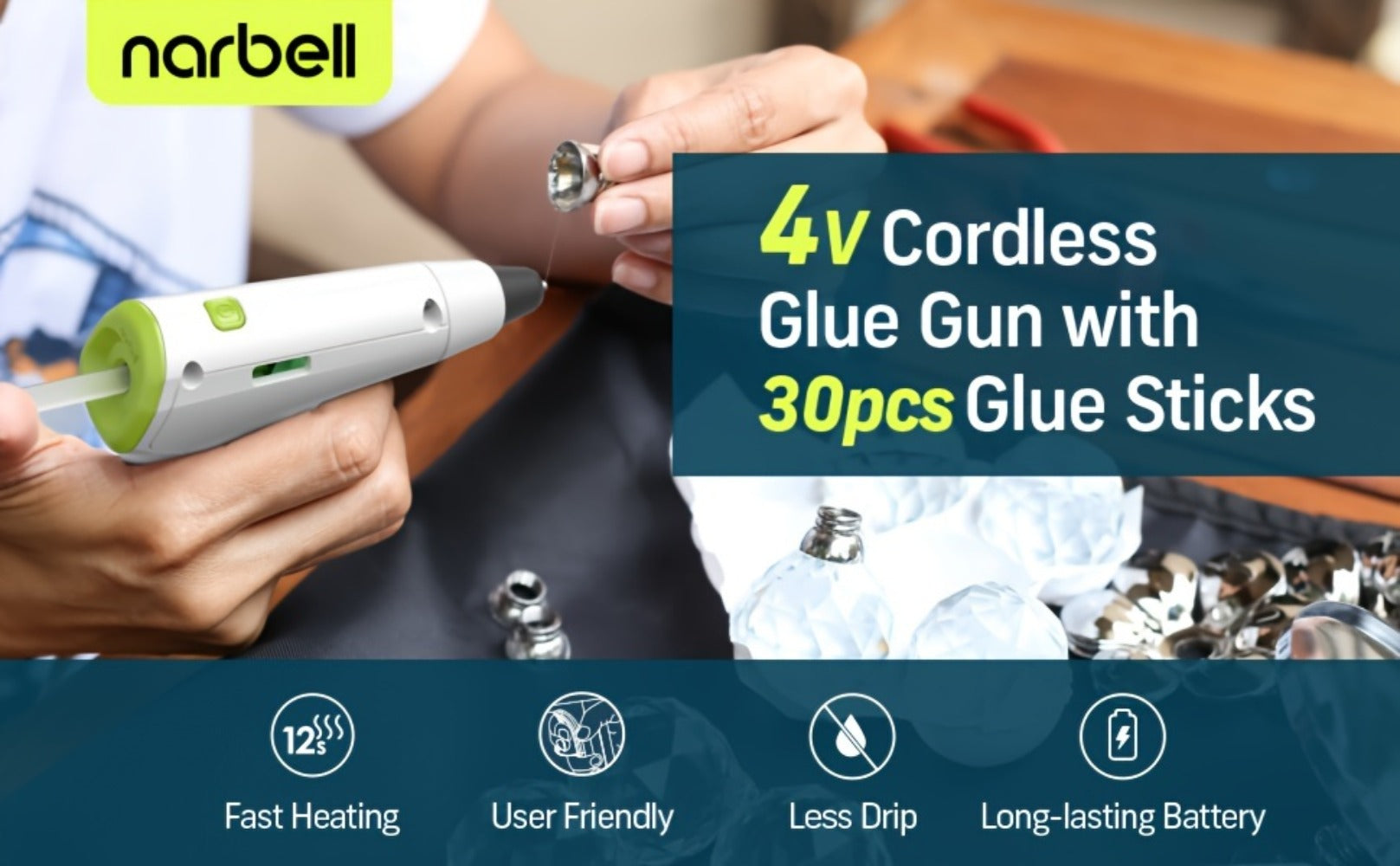 Cordless Hot Glue Gun Fast Heating USB Rechargeable 2000mAh ¨C 12-Second Heat-Up, Anti-Drip Nozzle, Auto Shut-Off, Mini Glue Sticks Included, Portable Wireless Glue Gun for DIY Crafts, Home Repair, Floral & Plush Toy Projects