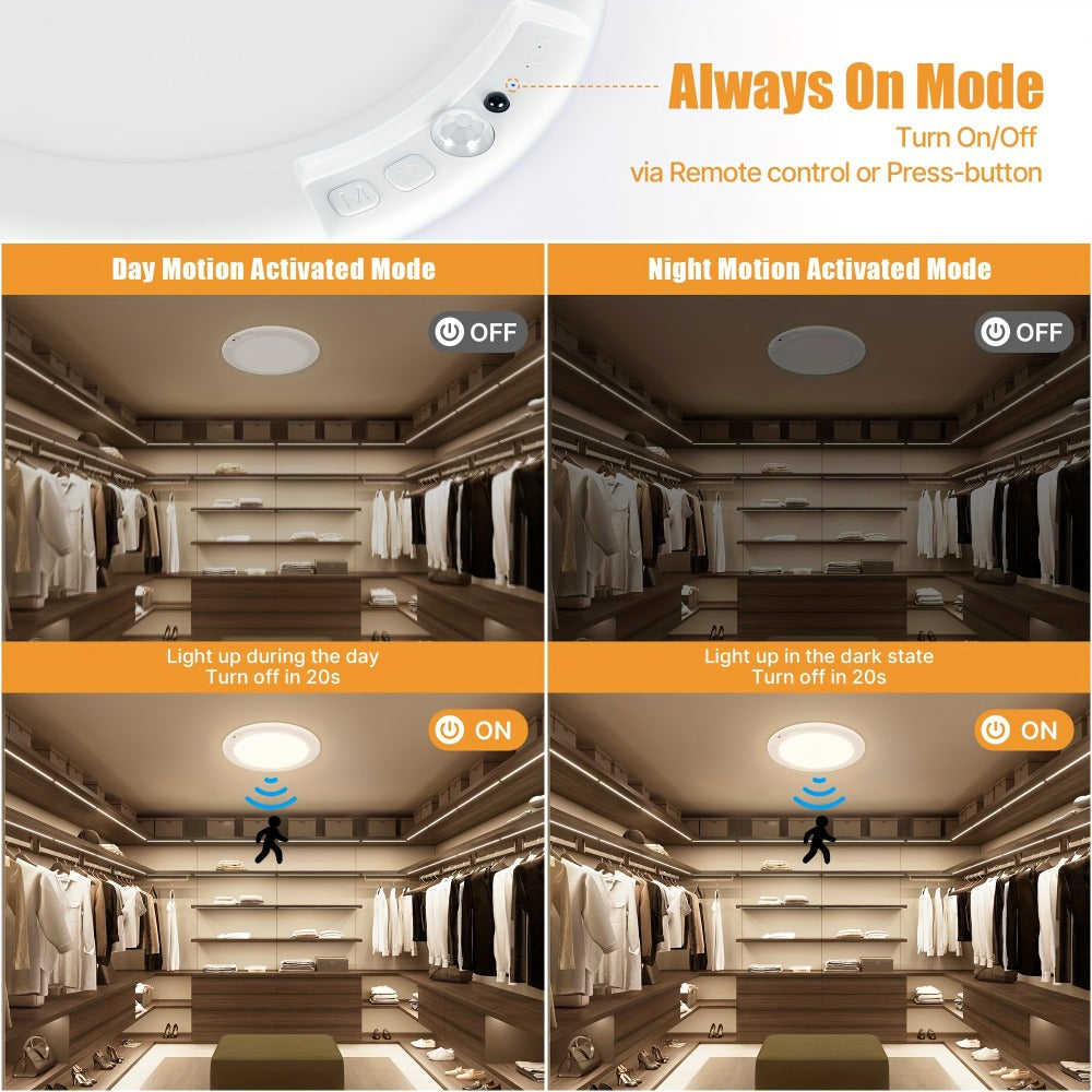 Rechargeable Ceiling Light No Wiring ¨C Battery Operated LED Ceiling Light with Remote Control, Motion Sensor, Dimmable & Timer, Wireless Overhead Light for Bathroom Pantry Hallway Closet Porch Garage