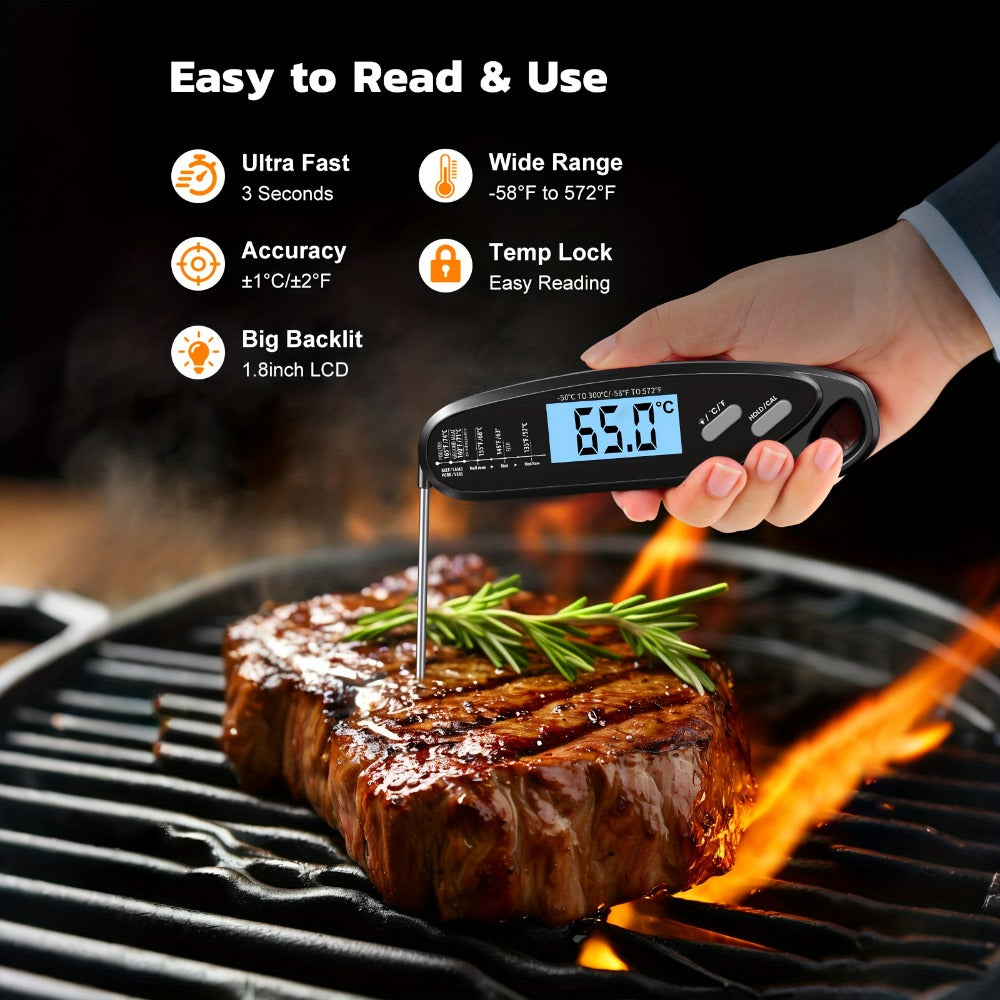 Instant Read Meat Thermometer with Dual Probes Backlit LCD Digital Cooking Thermometer Fast 3-Second Read Calibration Alarm BBQ Grill Oven Smoker Oil Candy Kitchen Food Thermometer Gift