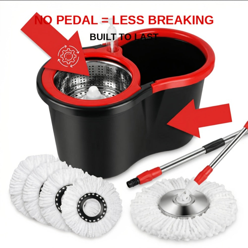 Spin Mop and Bucket Set with Wringer 360 Degree Spinning Self-Wringing Mop 4 Microfiber Mop Heads Soap Dispenser Extended Handle for Hardwood Tile Laminate Floor Cleaning