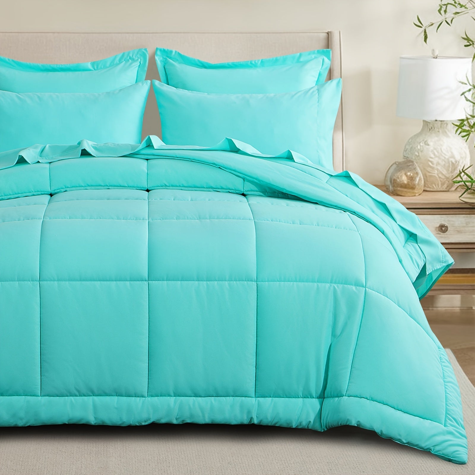 7 Piece Comforter Set Luxury Soft Fluffy Bedding All Season Bed in a Bag with Comforter Fitted Sheet Flat Sheet Pillowcases Hypoallergenic Breathable Easy Care Queen King Twin XL Full